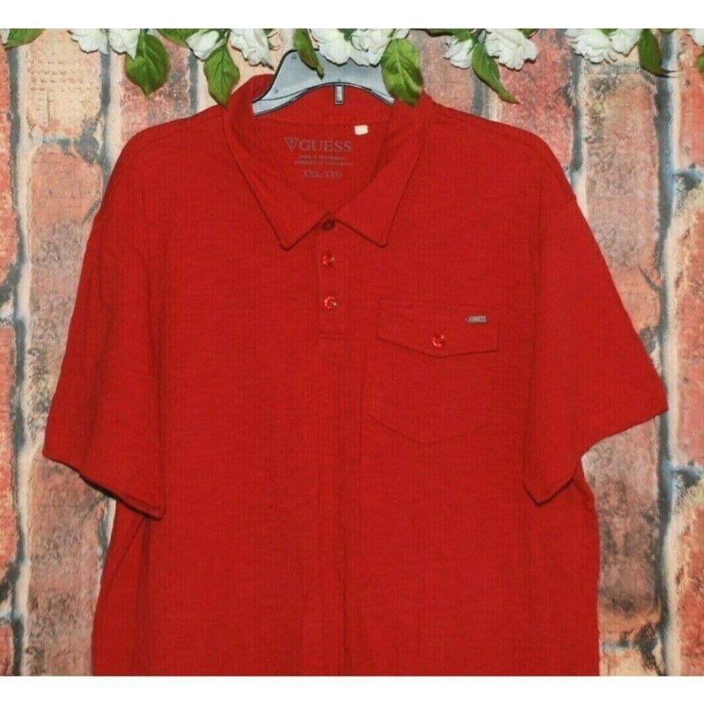 GUESS Men's Red Polo Shirt Size XXL Short Sleeve Pocket Stretch Collared